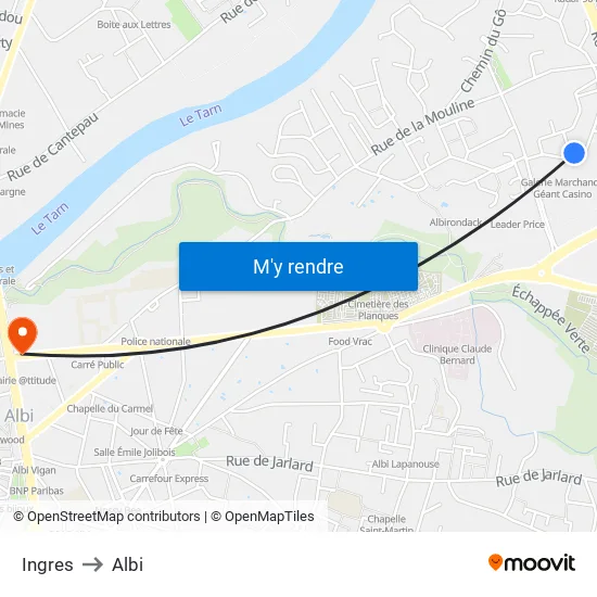 Ingres to Albi map