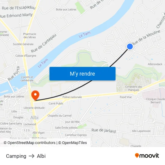 Camping to Albi map