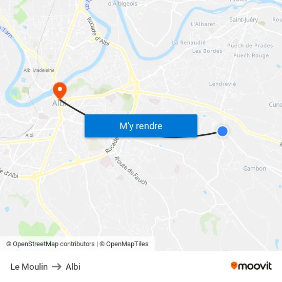Le Moulin to Albi map