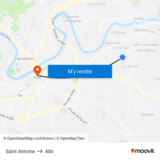 Saint Antoine to Albi map