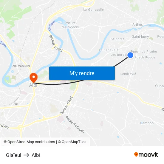 Glaïeul to Albi map