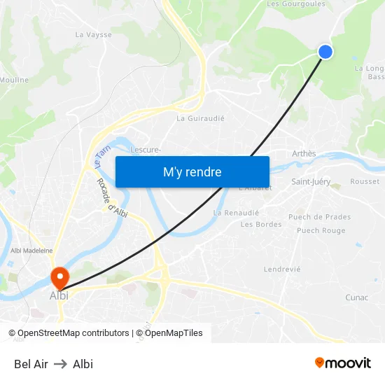 Bel Air to Albi map