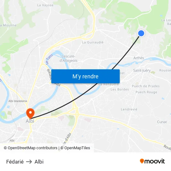 Fédarié to Albi map