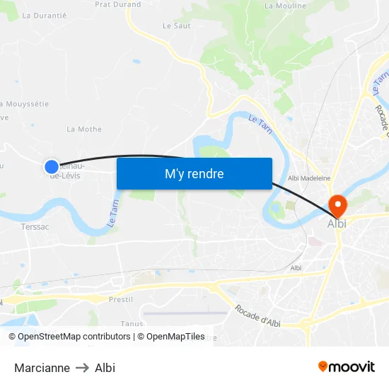 Marcianne to Albi map