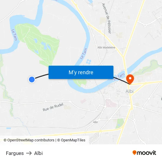 Fargues to Albi map