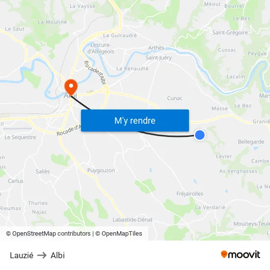 Lauzié to Albi map