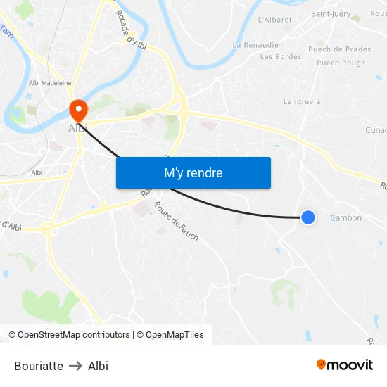 Bouriatte to Albi map