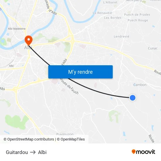 Guitardou to Albi map