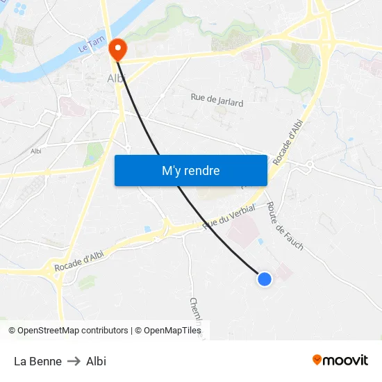 La Benne to Albi map