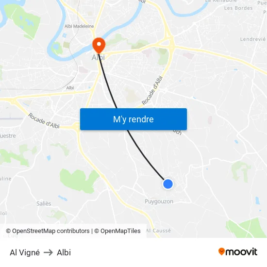 Al Vigné to Albi map
