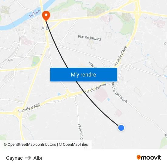 Caynac to Albi map