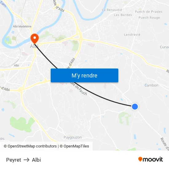 Peyret to Albi map