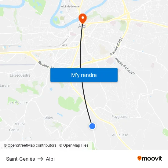 Saint-Geniès to Albi map