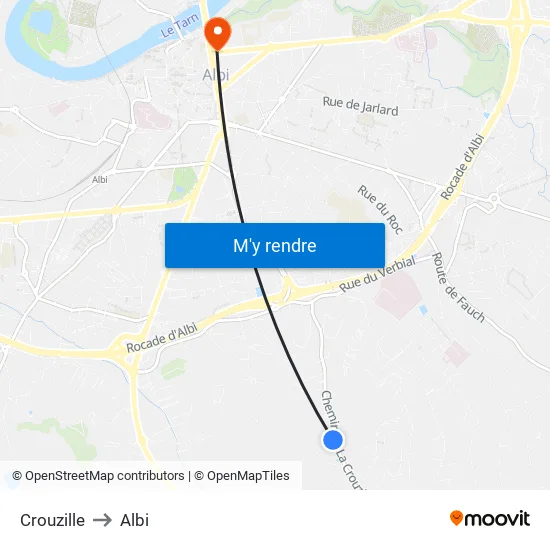 Crouzille to Albi map