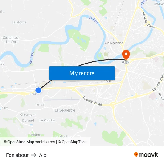 Fonlabour to Albi map