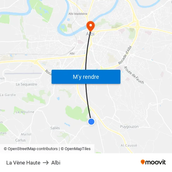 La Vène Haute to Albi map