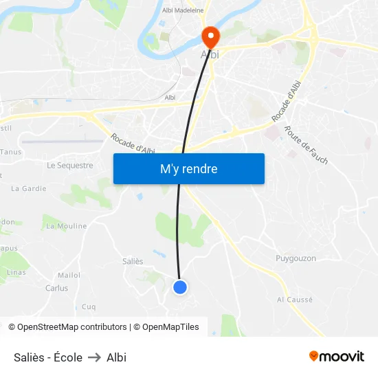 Saliès - École to Albi map