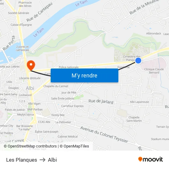 Les Planques to Albi map