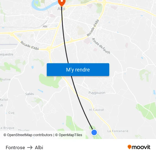 Fontrose to Albi map