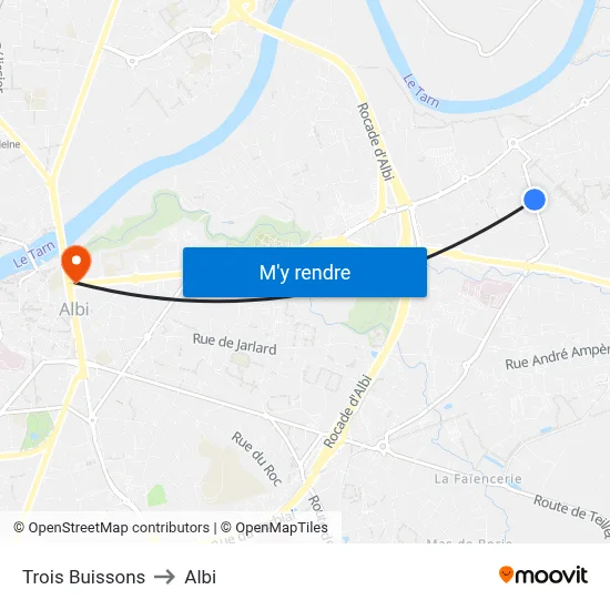 Trois Buissons to Albi map