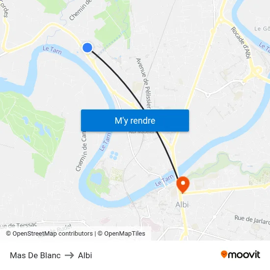 Mas De Blanc to Albi map
