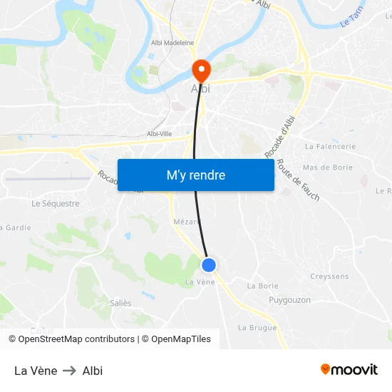 La Vène to Albi map