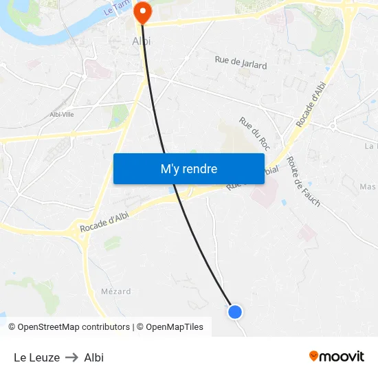 Le Leuze to Albi map