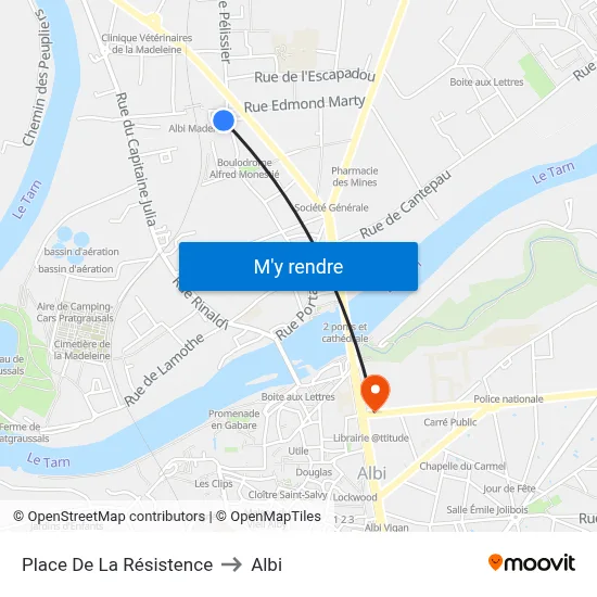 Place De La Résistence to Albi map