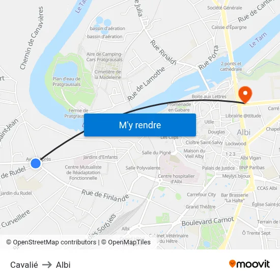 Cavalié to Albi map