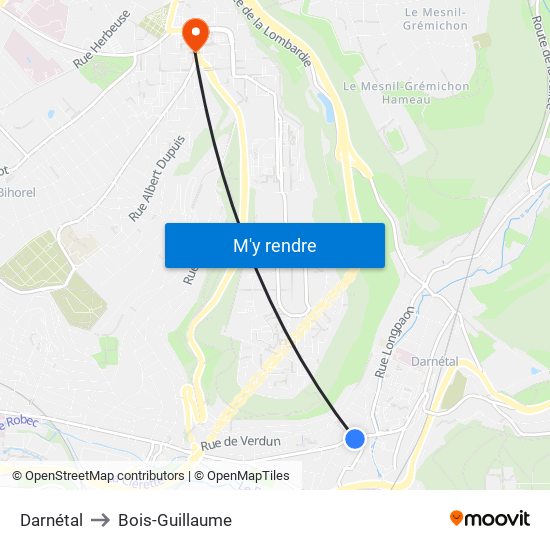 Darnétal to Bois-Guillaume map