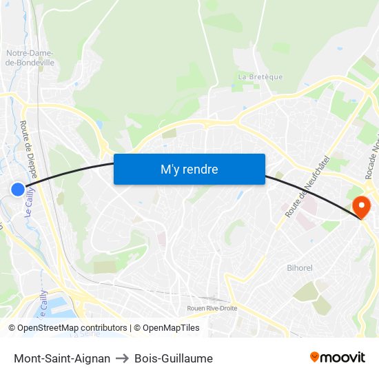 Mont-Saint-Aignan to Bois-Guillaume map