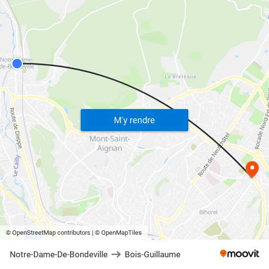 Notre-Dame-De-Bondeville to Bois-Guillaume map