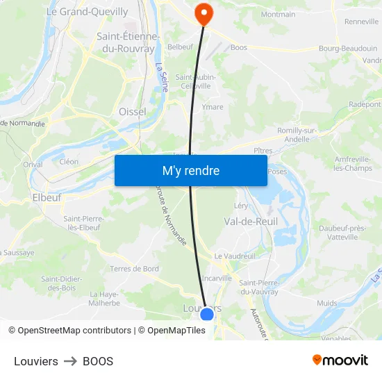Louviers to BOOS map