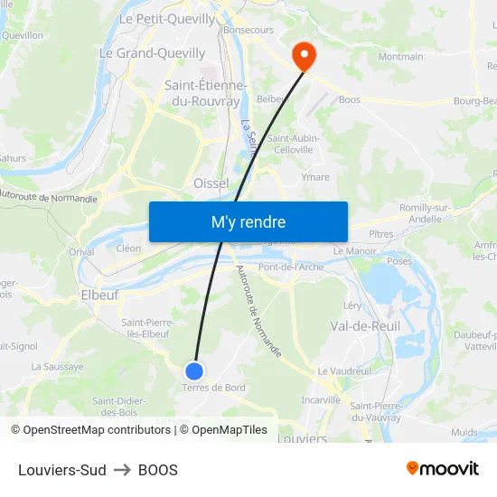 Louviers-Sud to BOOS map
