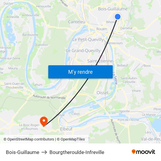 Bois-Guillaume to Bourgtheroulde-Infreville map