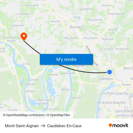 Mont-Saint-Aignan to Caudebec-En-Caux map