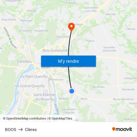 BOOS to Clères map