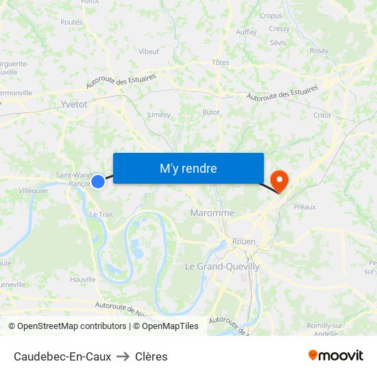 Caudebec-En-Caux to Clères map