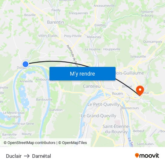 Duclair to Darnétal map