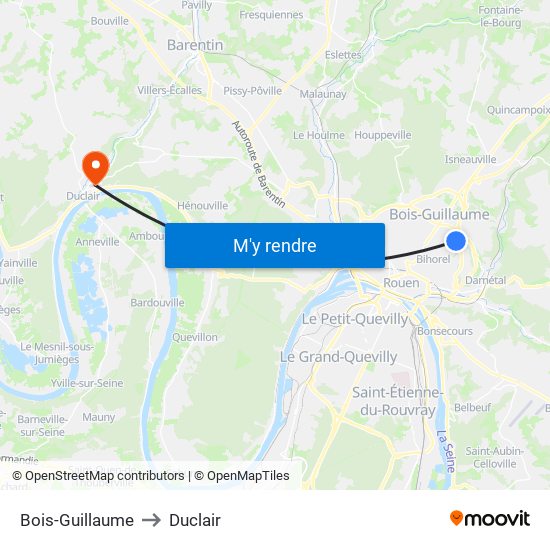 Bois-Guillaume to Duclair map