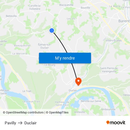 Pavilly to Duclair map