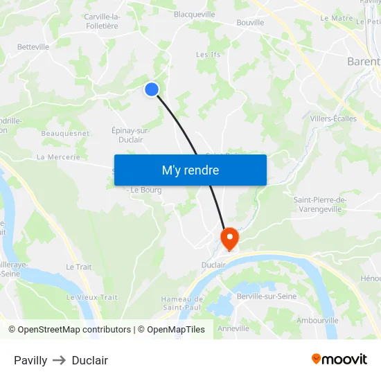 Pavilly to Duclair map