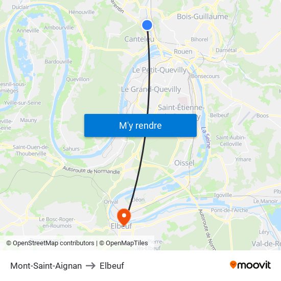 Mont-Saint-Aignan to Elbeuf map