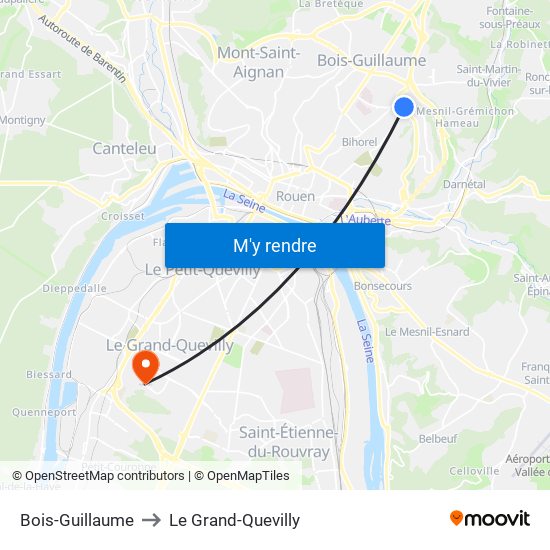 Bois-Guillaume to Le Grand-Quevilly map