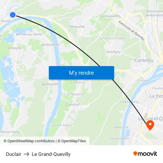 Duclair to Le Grand-Quevilly map
