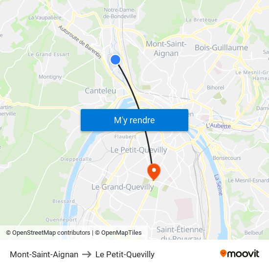 Mont-Saint-Aignan to Le Petit-Quevilly map