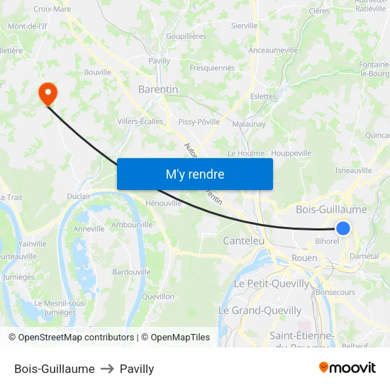 Bois-Guillaume to Pavilly map