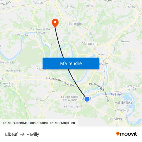 Elbeuf to Pavilly map