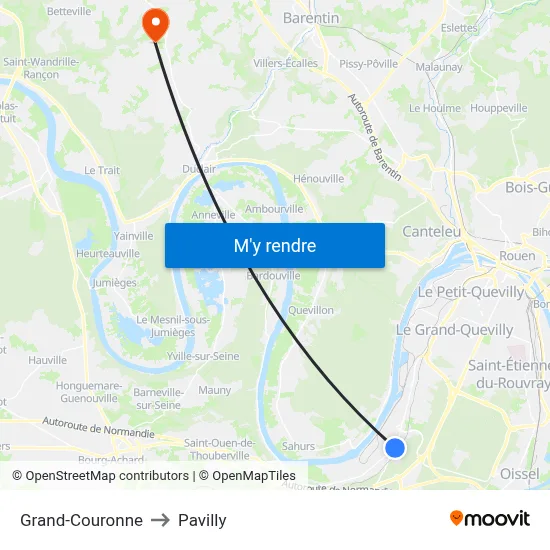 Grand-Couronne to Pavilly map