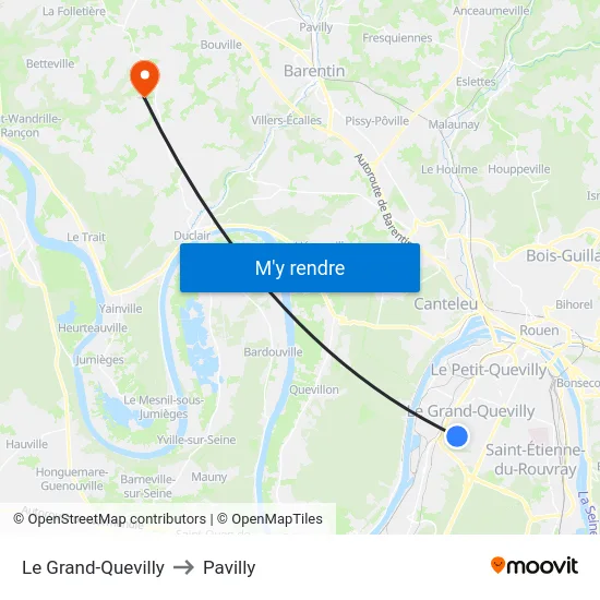 Le Grand-Quevilly to Pavilly map